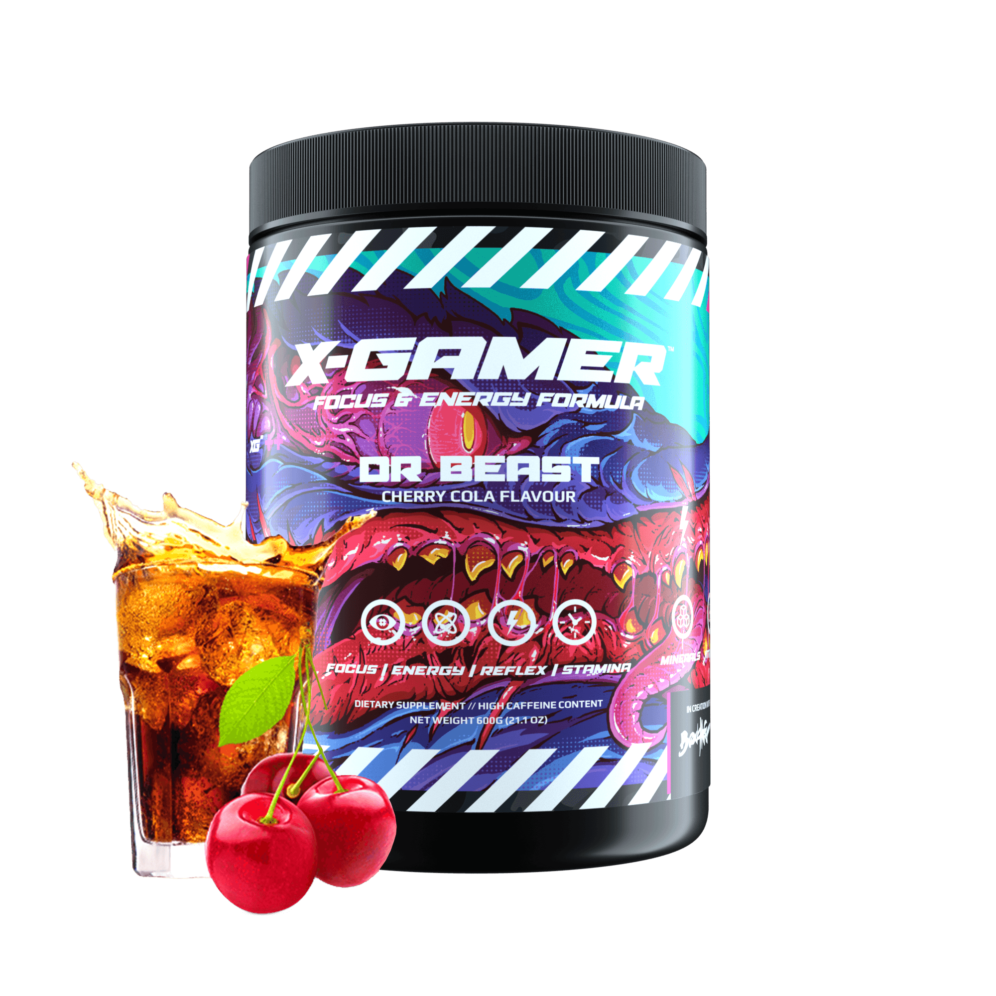 X-Gamer Gaming Booster - Dr Beast Kirsche Cola Geschmack - 60 Portionen (600gr) - Gamingstuff.ch